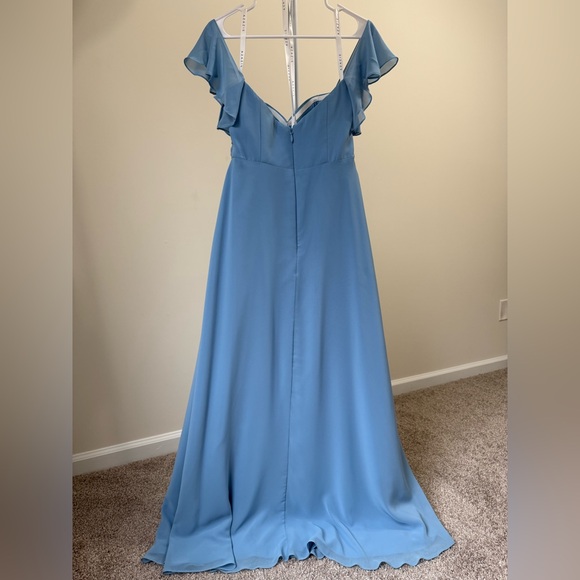 Azazie Dusty Blue Romantic Chiffon Bridesmaid Gown A10 Wedding Formal - Picture 2 of 8